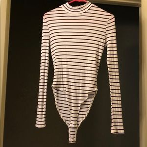 Striped White & Burgundy body suit